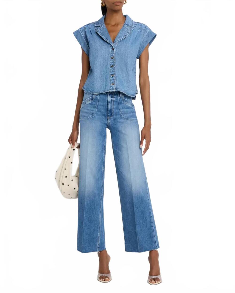 NEW PAIGE hadley short sleeves shirt in blue